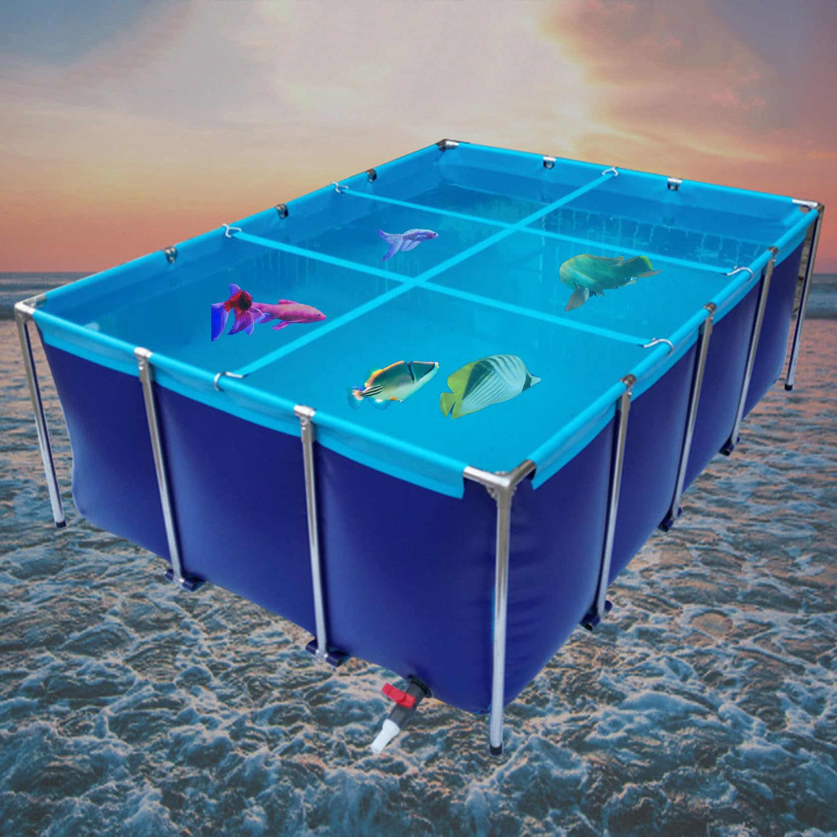Acuario azul sobre el suelo de 1,2 metros para decorar jardines y patios exteriores