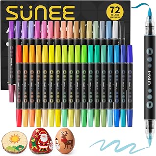 SUNEE 72 Colors Acrylic Paint Markers, 36 Pack Paint Pens with Brush Tip, Coloring Markers for Paper, Metal, Rock, Ceramic, Wood, Canvas, Glass, DIY Crafts Art Supplies Kit