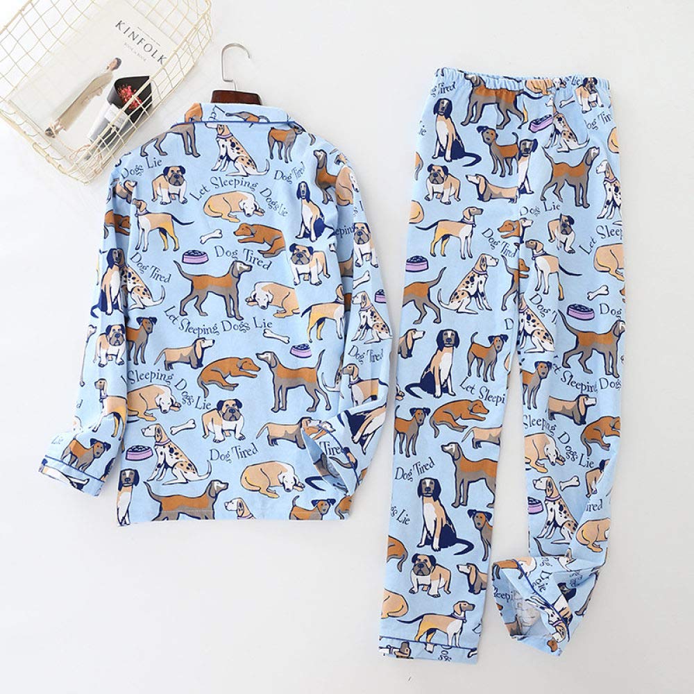 Conjunto De Pijamas De Mujer,Conjunto De Pijamas Suaves Conjuntos De Salón Con Estampado De Perro Lindo De Algodón Tejido Top & Pantalones Con Botones Pjs Set Ropa De Dormir De Manga Larga Ropa De