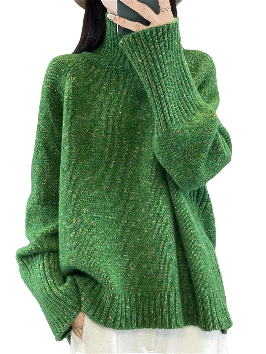 Damski sweter z wełnianym golfem w jednolitym kolorze luźna bluzka plus size
