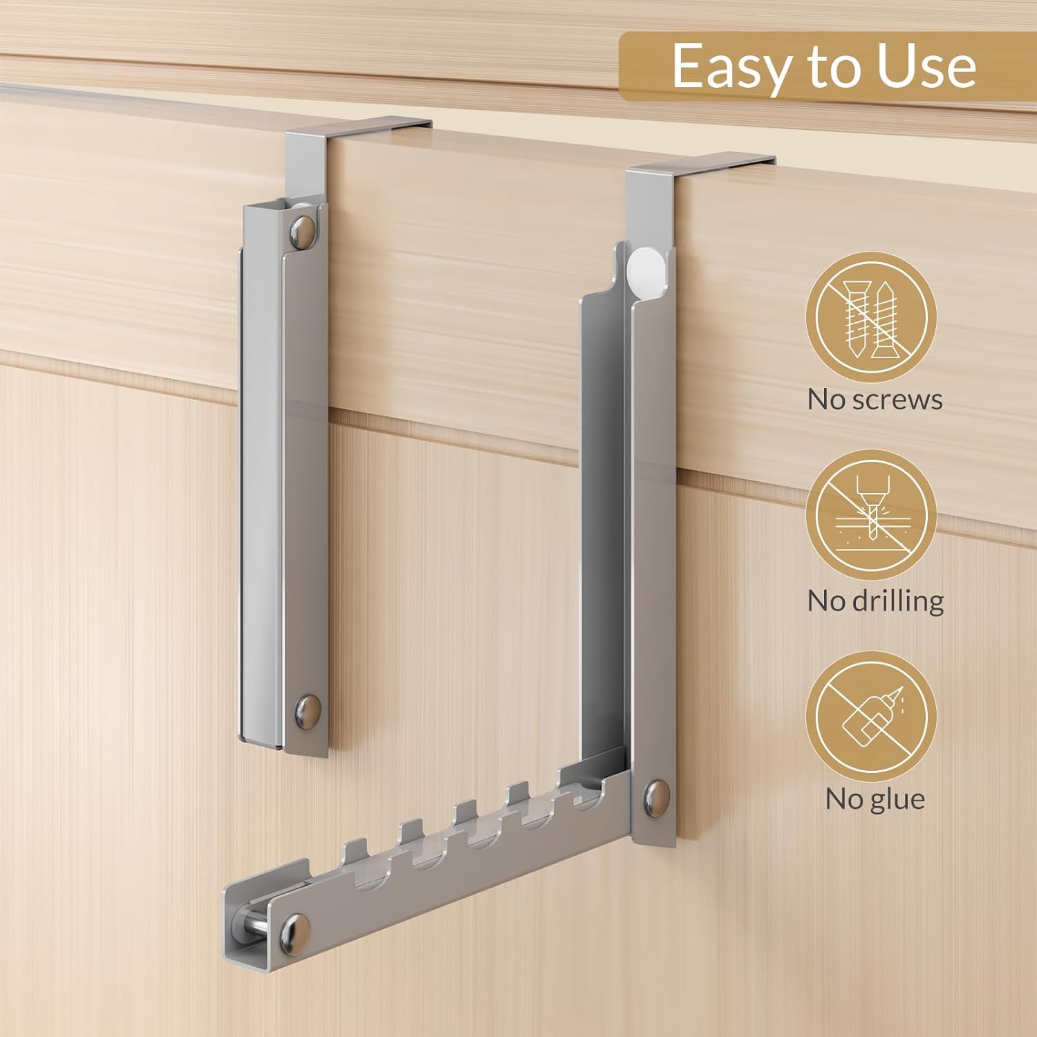 Over the Door Hook, Double Foldable Over the Door Clothes Hanger Drying Rack with 10 Ridges, Space-Saving Over Door Drying Rack for Laundry Room Bathroom Bedroom Closet Travel(Grey 2 Pack)