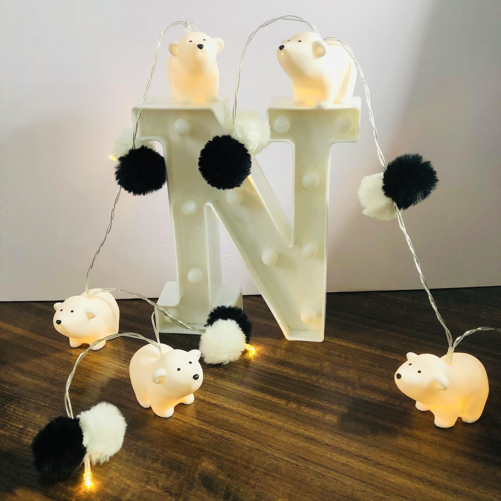 Riaxuebiy Cute Christmas Pom Pom Fairy String Lights, Battery Powered 1.65M 10 LED Colorful Pompoms Bear Light for Xmas Party Indoor Girls Boys Bedroom Hawaii Beach Party Decoration (Polar Bear)