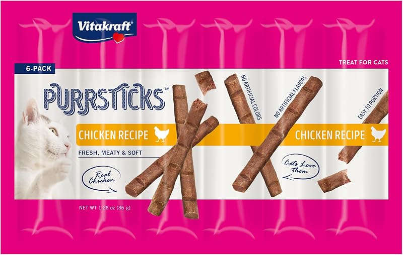 Petisco para Gatos Vitakraft PurrSticks com Frango, Mais de 70% de Carne, Pacote com 6
