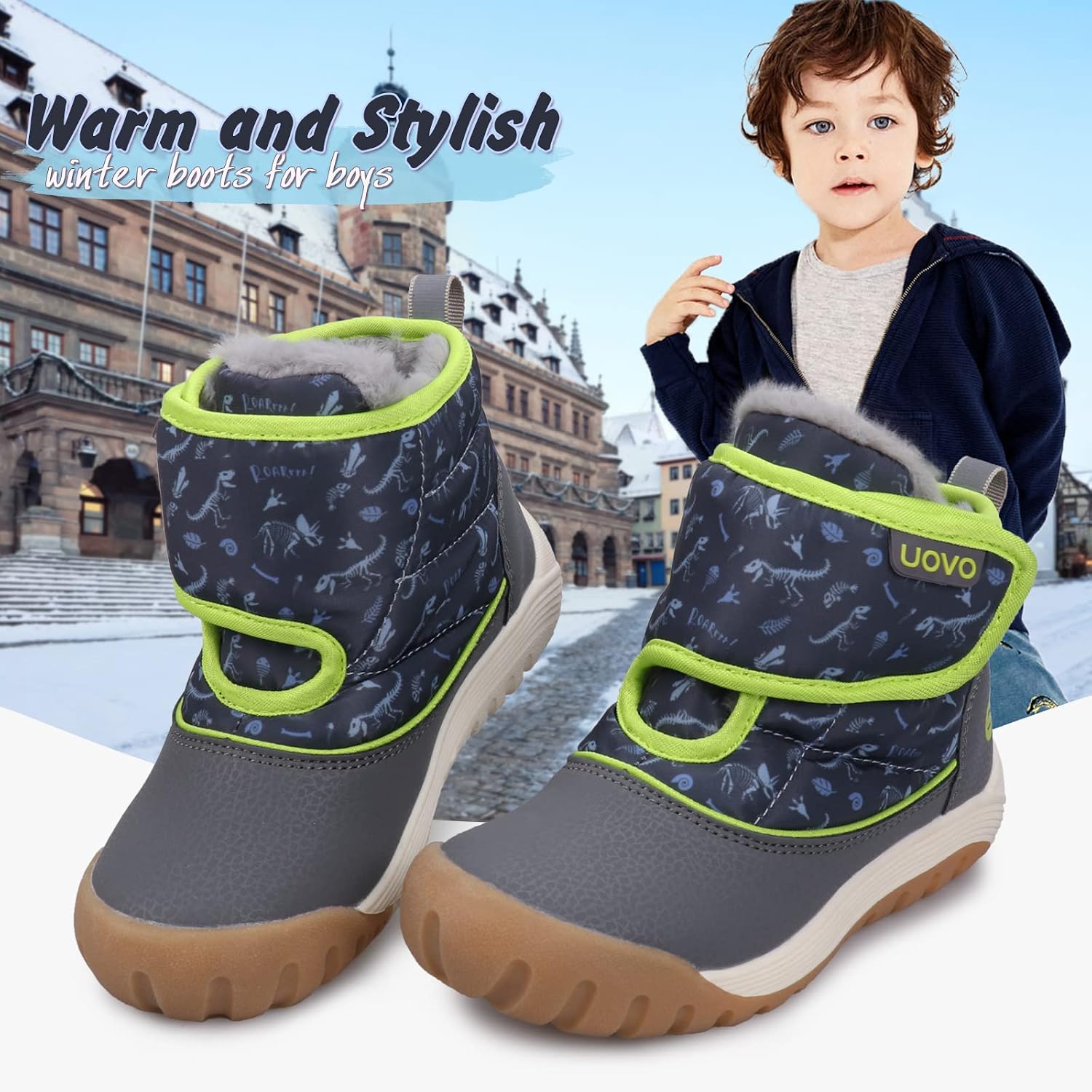 UOVO Kids Boys Winter Snow Boots Ankle Fur Lined Slip Resistant Outdoor Warm Shoes (Toddler/Little Kid)