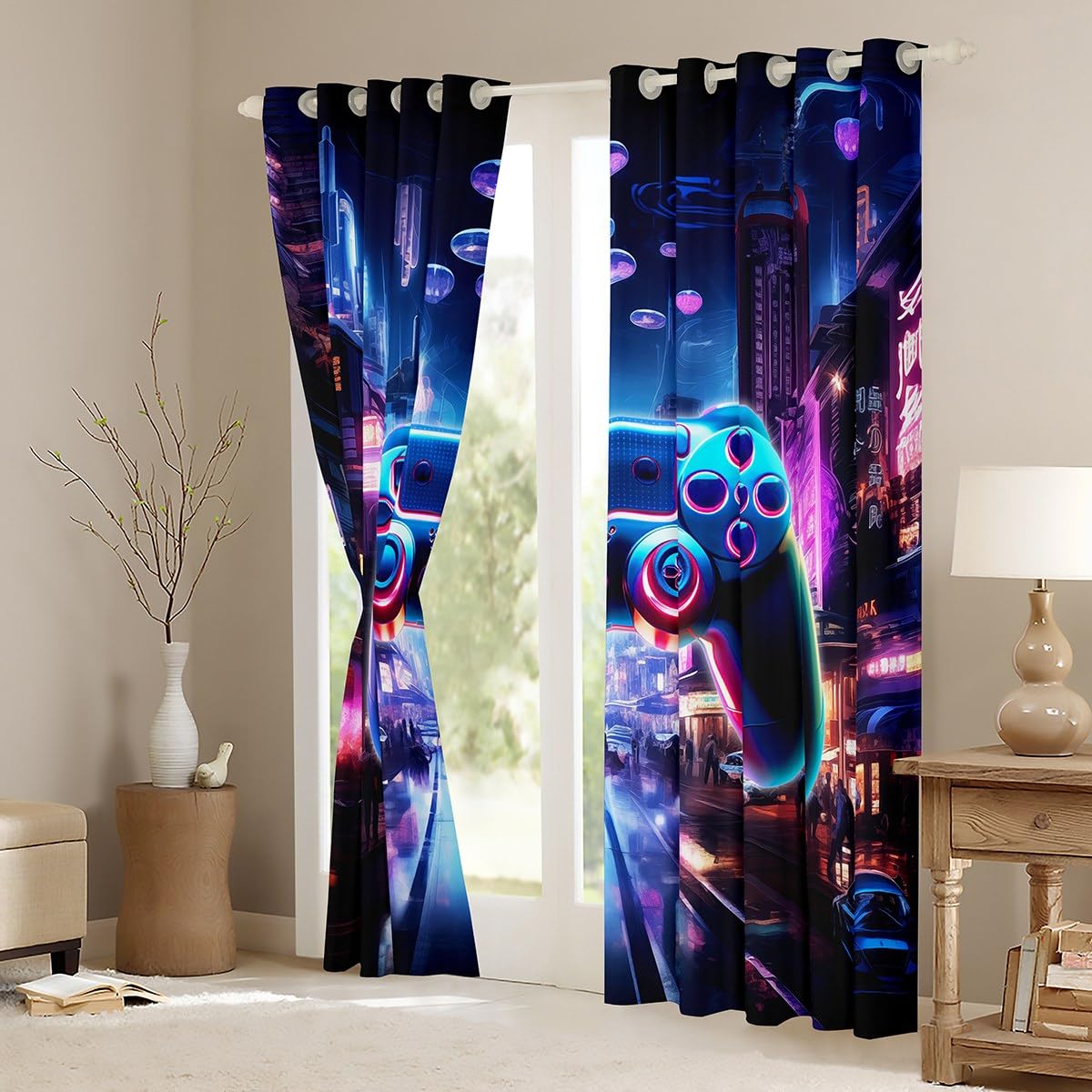 Homemissing Baustein Vorhang 137x117cm - Bunte Lego-Stil Gardinen Für Kinderzimmer