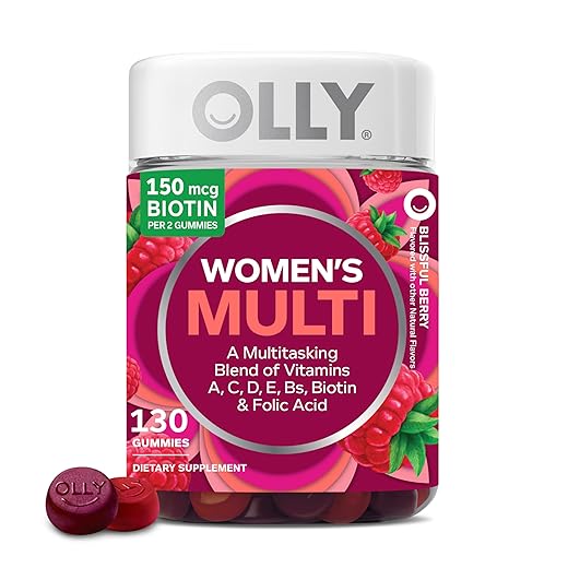 OLLY Women's Daily Multivitamin Gummy, Vitamins A, D, C, E, Biotin, Folic Acid, Adult Chewable Vitamin, Berry Flavor, 65 Day Supply - 130 Count