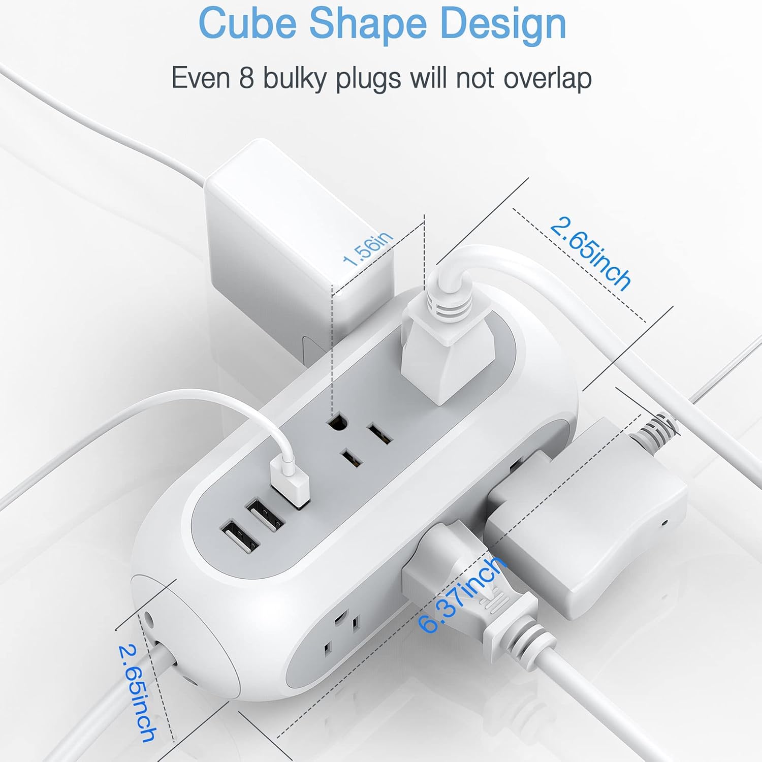 Surge Protector Power Strip 10 FT Cord, TESSAN Flat Plug Long Extension Cord with 8 Widely Spaced Outlets 3 USB Ports, Wall Mount Charging Station for Home, Office, School Dorm Room Essentials