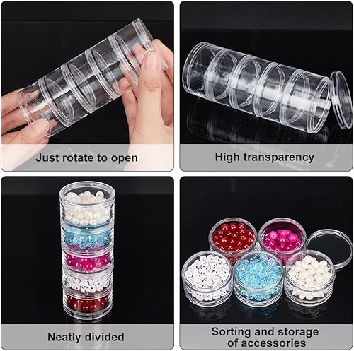 Miniatura 4 de BENECREAT Contenedores redondos apilables de plástico de 15G1.0 fl oz, 5 columnas (5 capascolumna), caja de tarros de almacenamiento para cuentas,