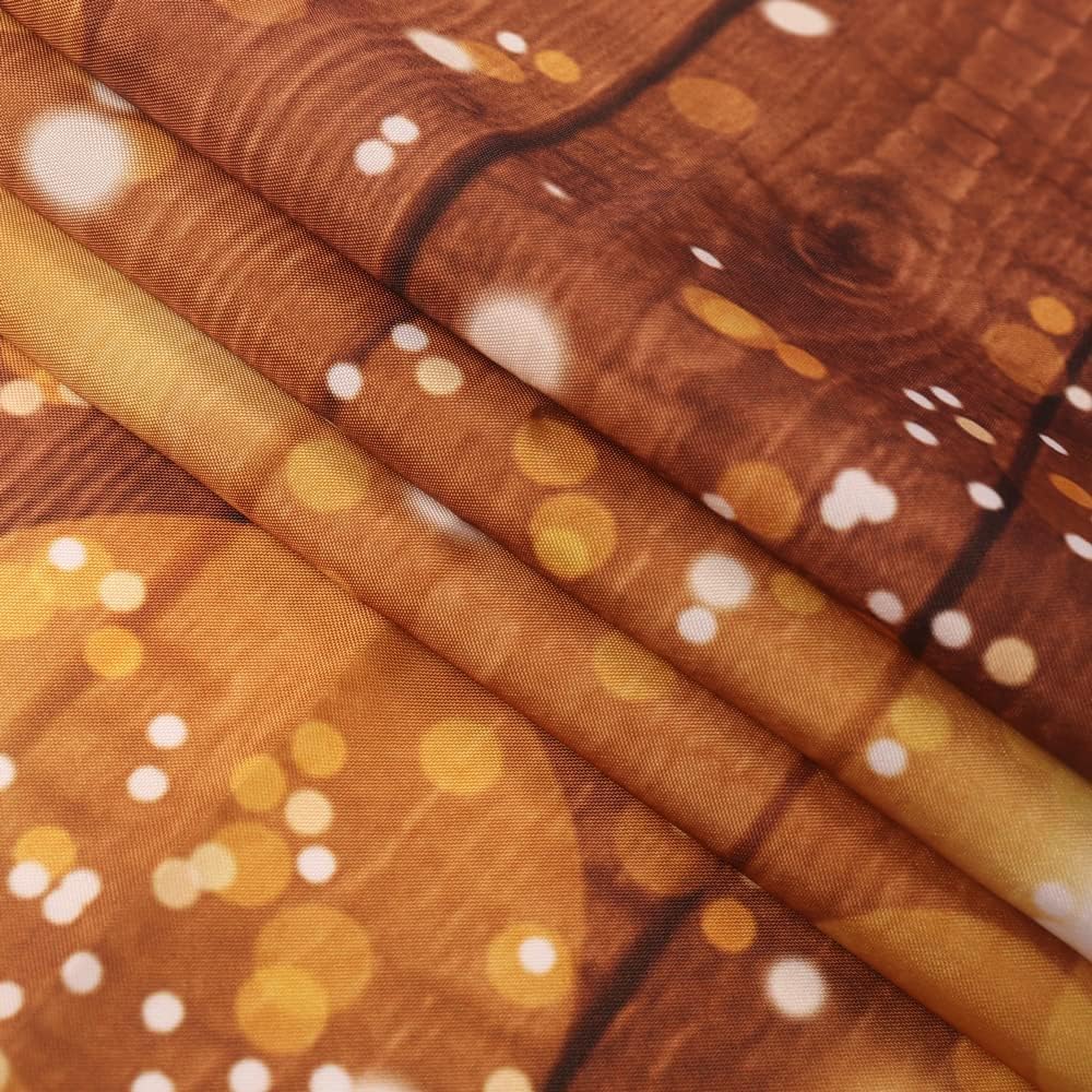 Renaiss Happy New Year Shower Curtain, Brown Wooden Glitter Neon Bathroom Shower Curtain Set with Hooks, New Years Shower Curtain for Bathroom 72x72inches