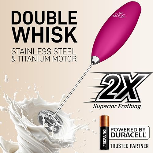 Vista 607 de Zulay Kitchen - Espumador de leche de mano con pilas AA Duracell: batidora de bebidas resistente para café, latte, capuchino y más, color aurora