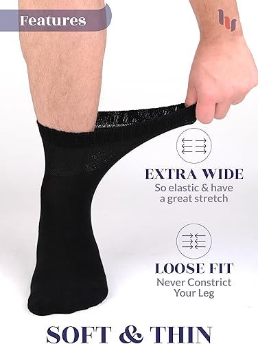 Miniatura 9 de Hugh Ugoli Calcetines de bambú sueltos para diabéticos para hombre, puntera suave sin costuras y calcetines que no se atan, anchos, delgados y
