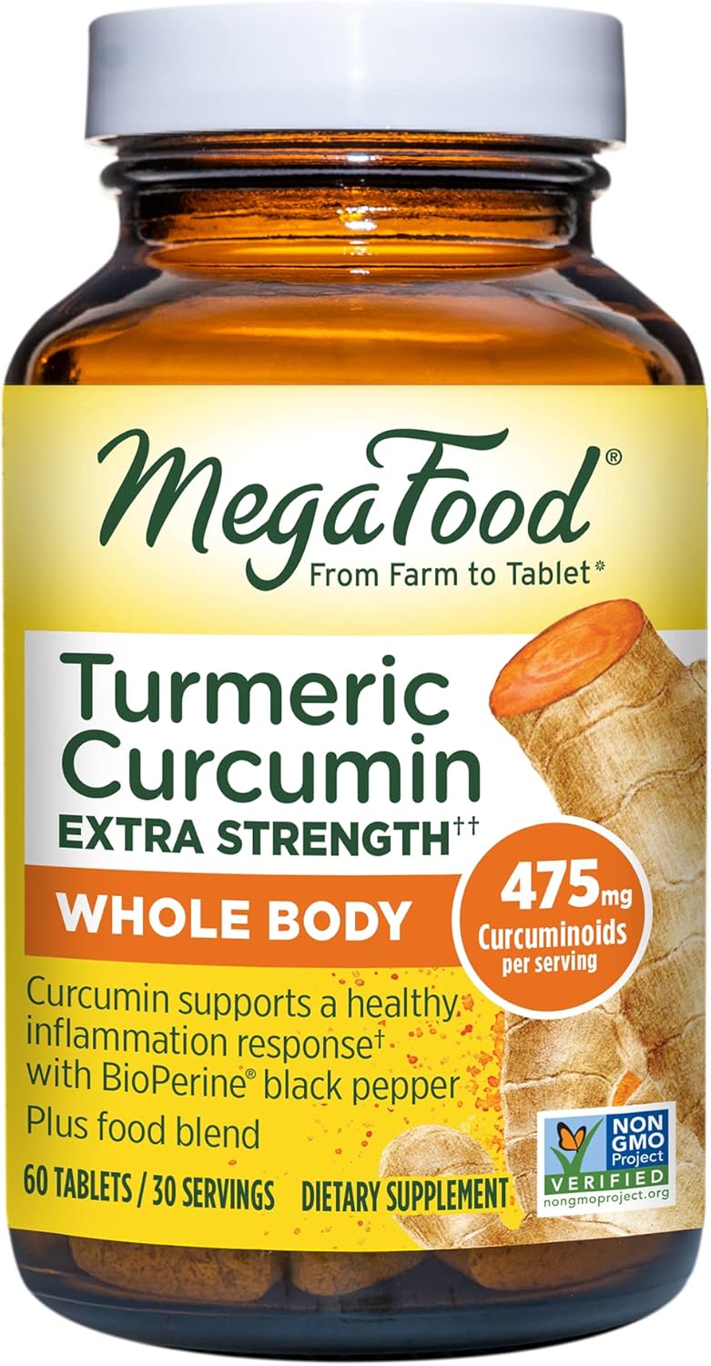 MegaFood Turmeric Curcumin Extra Strength - Whole Body - Turmeric Curcumin with Black Pepper- 475mg Curcuminoids - Holy Basil, Tart Cherry - Made Without 9 Food Allergens - 60 Tabs (30 Servings) 1 MegaFood Turmeric Curcumin Extra Strength - Whole Body - Turmeric Curcumin with Black Pepper- 475mg Curcuminoids - Holy Basil, Tart Cherry - Made Without 9 Food Allergens - 60 Tabs (30 Servings)