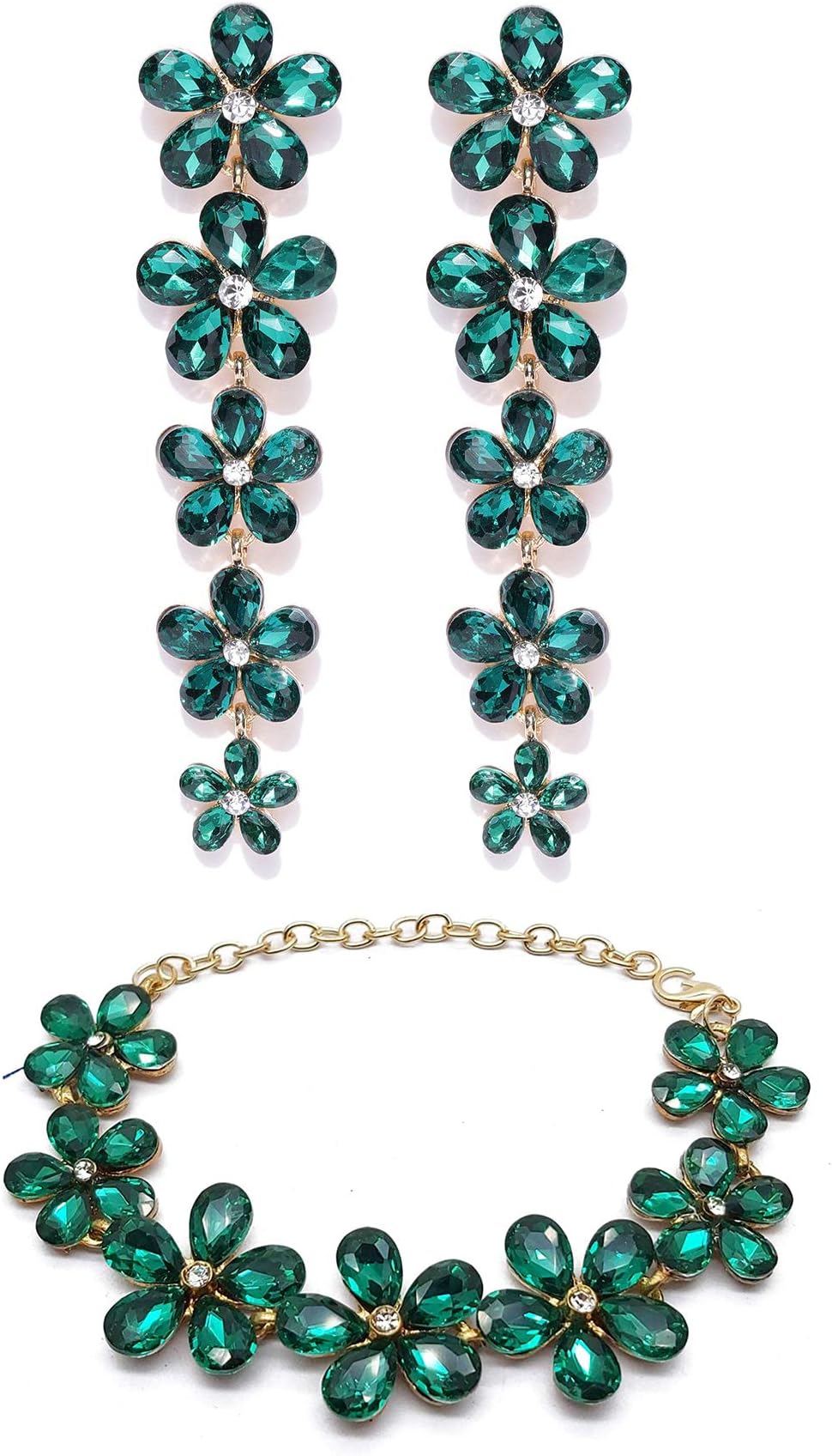YouBellaJewellery Stylish Crystal Combo Earrings and Bracelet for Women and Girls, Medium, Copper