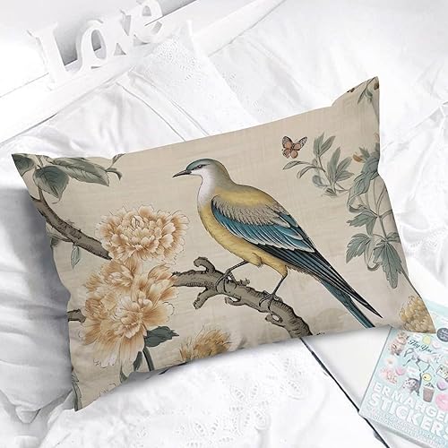 Miniatura 5 de ArogGeld Almohadas de estilo chinoiserie amarillo y gris, diseño de flores amarillas, peonía, pavo real, decorativo, estilo chinoiserie, almohada