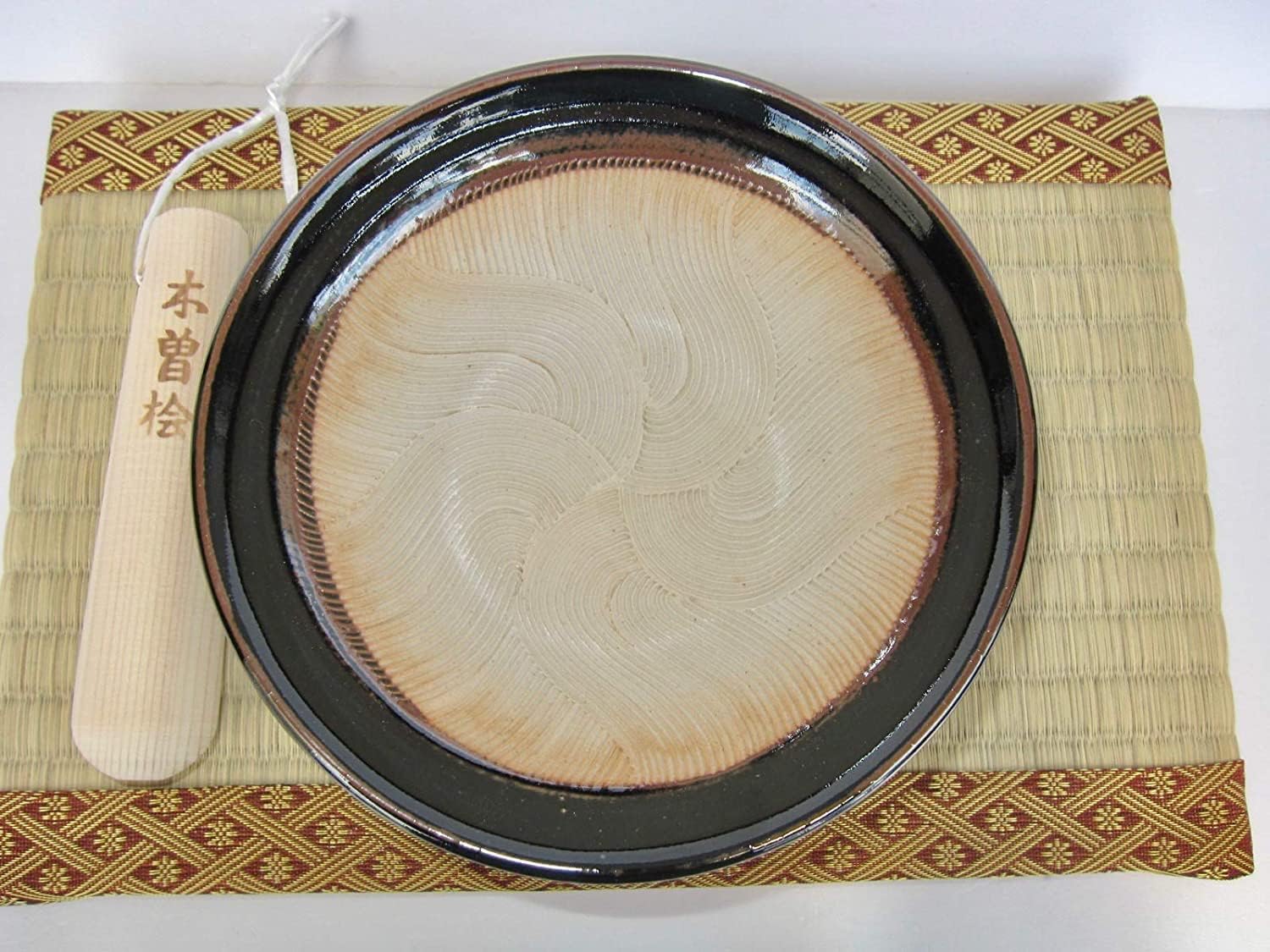 Made in Japan Mino Ware Ripple Ridge Mortar & Pestle (Suribachi & Surikogi) Set Small 5.91inches, for Both Right and Left Handed, Pottery Black TR53626 (Small)