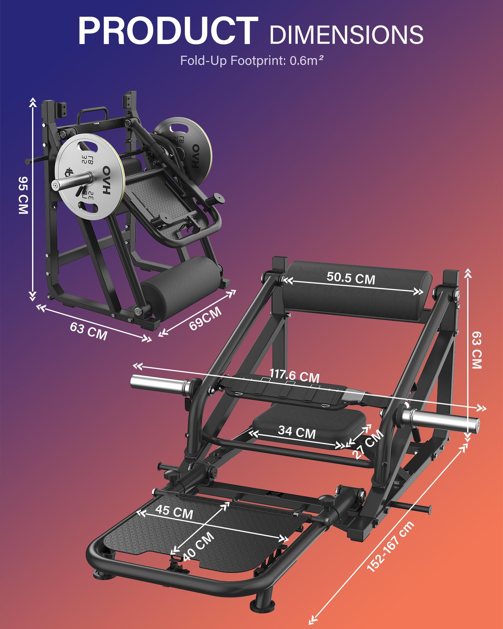 HVO Hip Thrust Gerät Glute Bridge Maschine für Zuhause Männer Frauen | 25/50 mm Langhantelscheiben Geeignet, Verstellbare Fußstütze, Verstellbarer Gürtel,Klappbar & Platzsparend,Mobil mit Rollen