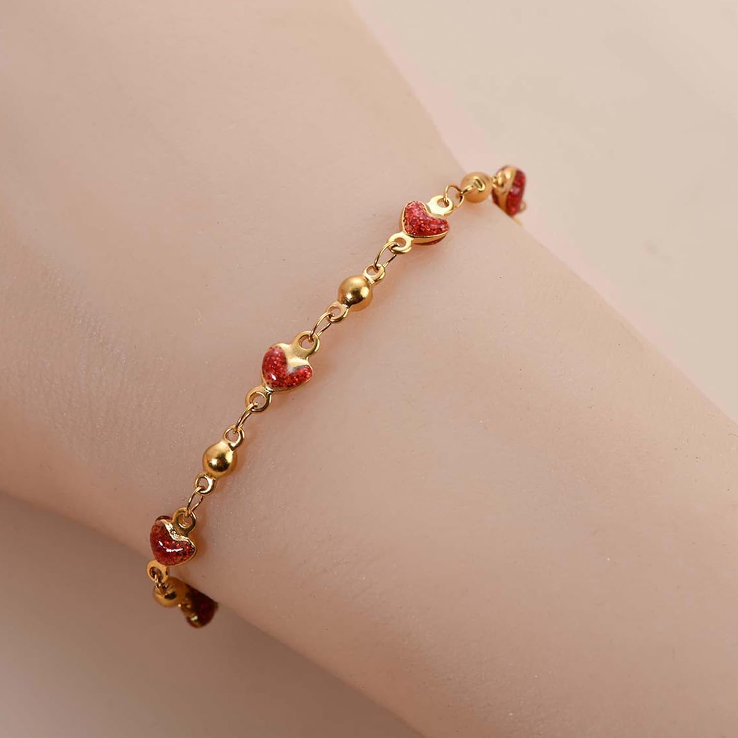 Valentine Bracelets for Women Red Heart Beaded Rhinestone Charm Stackable Bead Pink Valentines Jewelry for Women Girlfriend Gold Dainty Jewelry for Valentine's Day Birthday - Image 8