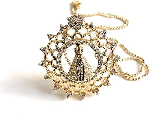 Virgen de la Caridad del Cobre Collar de 17.5 Pulgadas Cadena de Bola Redonda Medalla Cubana