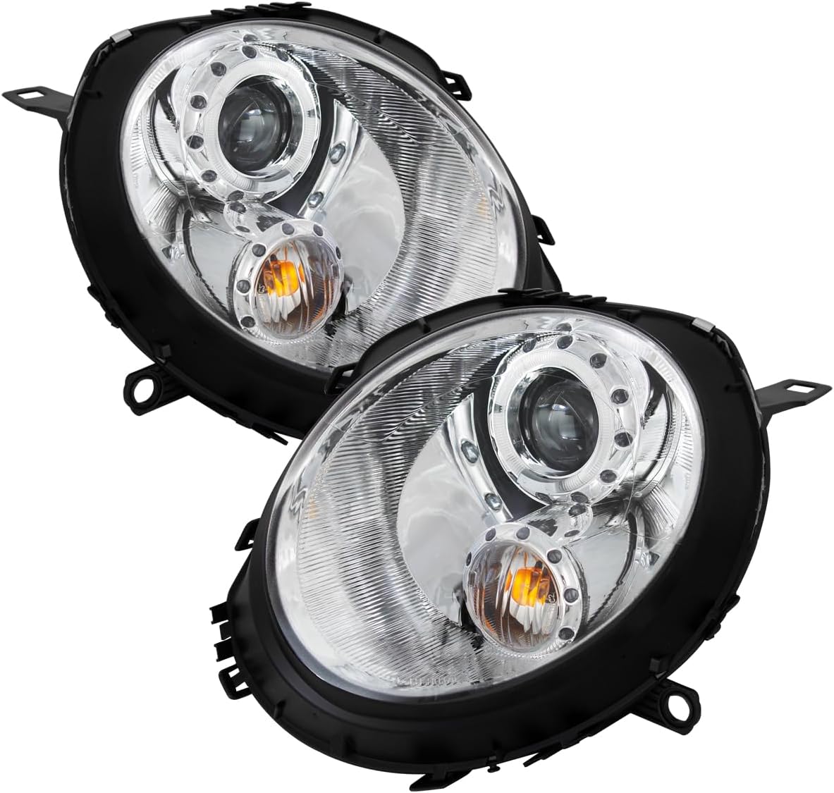 Carpartsinnovate Fits 07-15 Clear Lens LED Halo Projector Headlights Lamps Left+Right