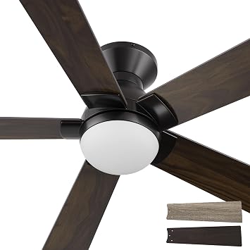 SMAAIR 52 Inch Smart Ceiling Fan with Light and Remote, Flush Mount Modern Ceiling Fan with lights,Compatible with Alexa/Google Assistant/Siri,Timer and Schedule,10 Speed DC Motor, Wooden/Walnut
