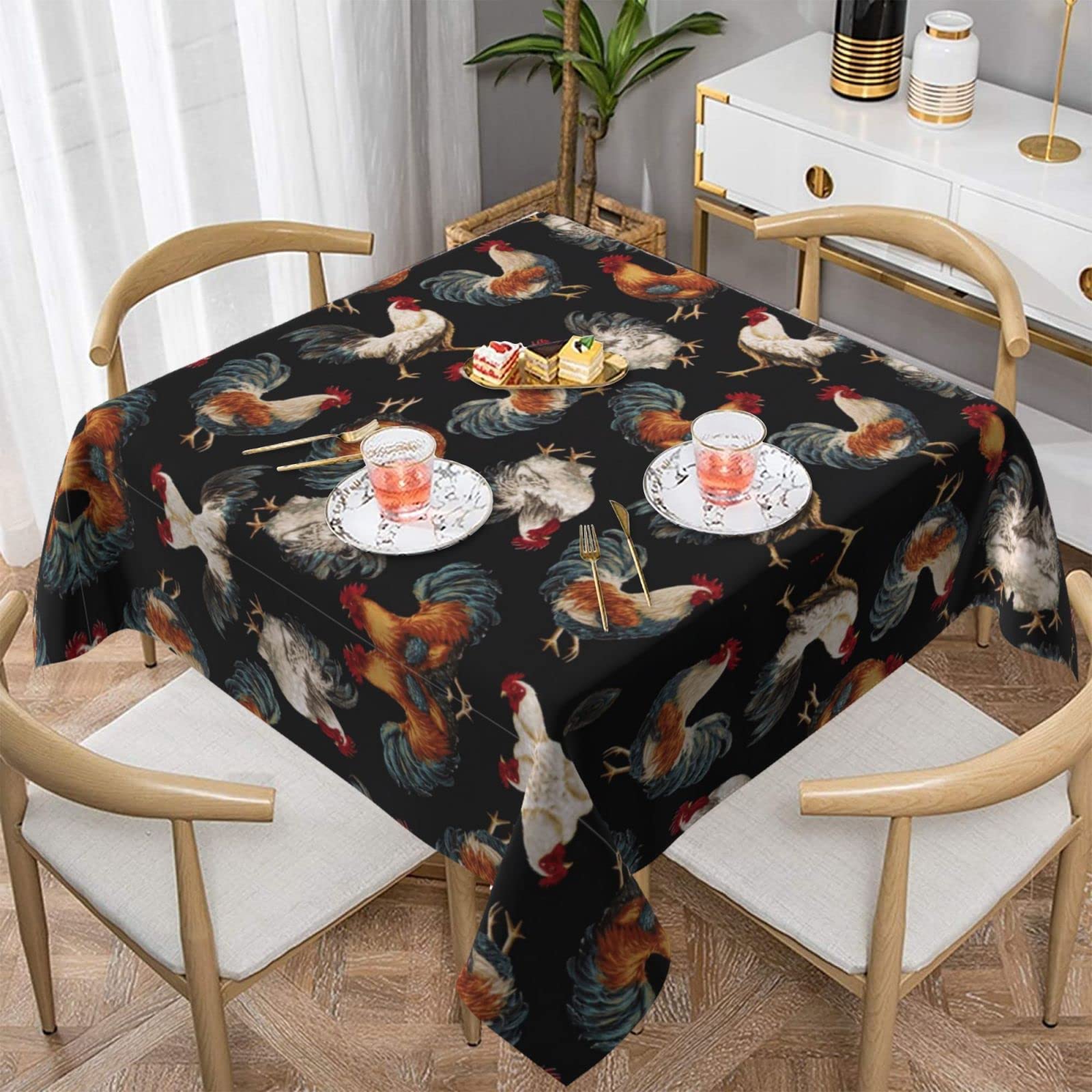 Lawenp French Roosters Square Wrinkle-Free Table Cloth Cover Table Decorative for Wedding Dinning Party Banquet Tabletop