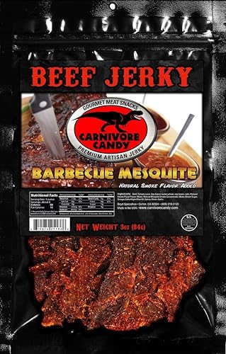 Miniatura 4 de JURASSIC JERKY 'S Carnivore Candy Beef Jerky, paquete variado de 3 sabores, Teriyaki, mezquite de barbacoa y tradicional occidental, comida sobre la