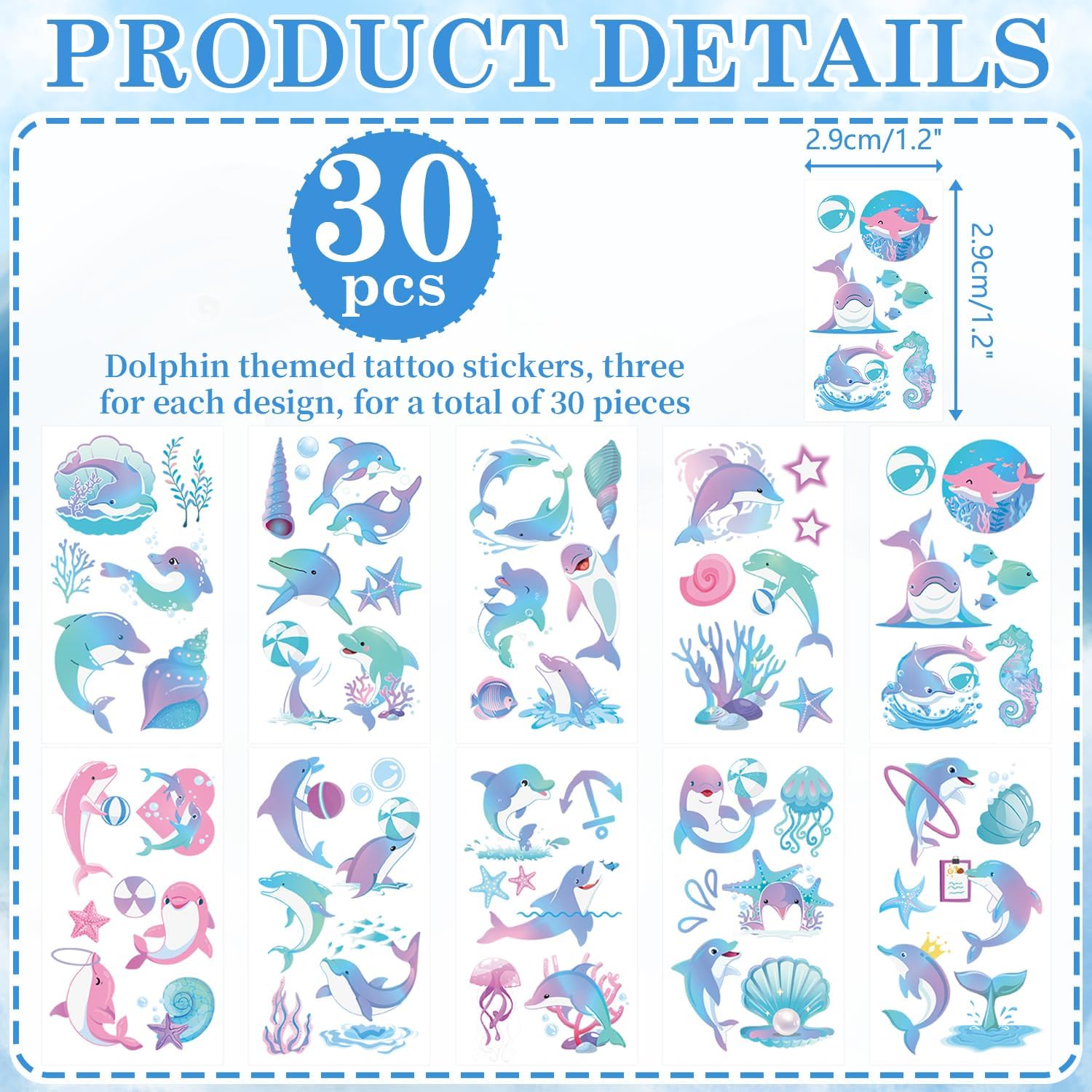Dolphin Party Favors Contain 30 Pcs Slap Bracelets 30 Pcs Stickers,for Ocean DolphinTheme Birthday Party Supplies, Classroom Rewards