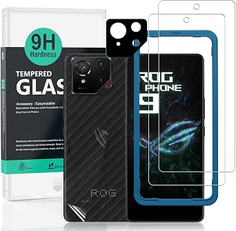 Ibywind Compatible Asus ROG Phone 9 5G Glass Film, 2 Protective Film with Guide Frame, Lens Cover 1 piece, Back Sheet 1 piece, Scratch Resistant, Shock Resistant, 9H Tempered Glass Film, Smooth Touch, Bubble Free, Fingerprint Authentication, Super Easy to Install