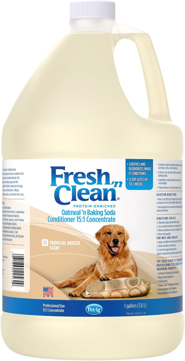 Pet-Ag Fresh n Clean Oatmeal n Baking Soda Conditioner, Tropical Breeze Scent (15:1 Concentrate) - 1 Gallon - Gently Cleans, Soothes & Deodorizes Dogs with Vitamin E & Aloe Vera - Soap Free