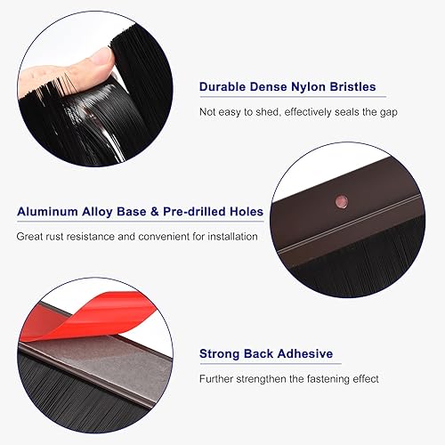 Miniatura 3 de uxcell 2PcsDoorBrushBottomSweepH-ShapeAluminumAlloyBasewith0.4-inchNylonBrushforHome,Industrial(39-inchLx1.4-inchW,Brown)