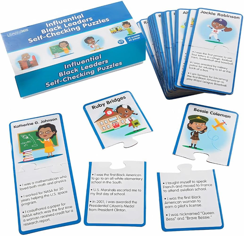 Influential Black Leaders Puzzle Cards - Classroom Diversity and History Educational Supplies - 50 Pieces