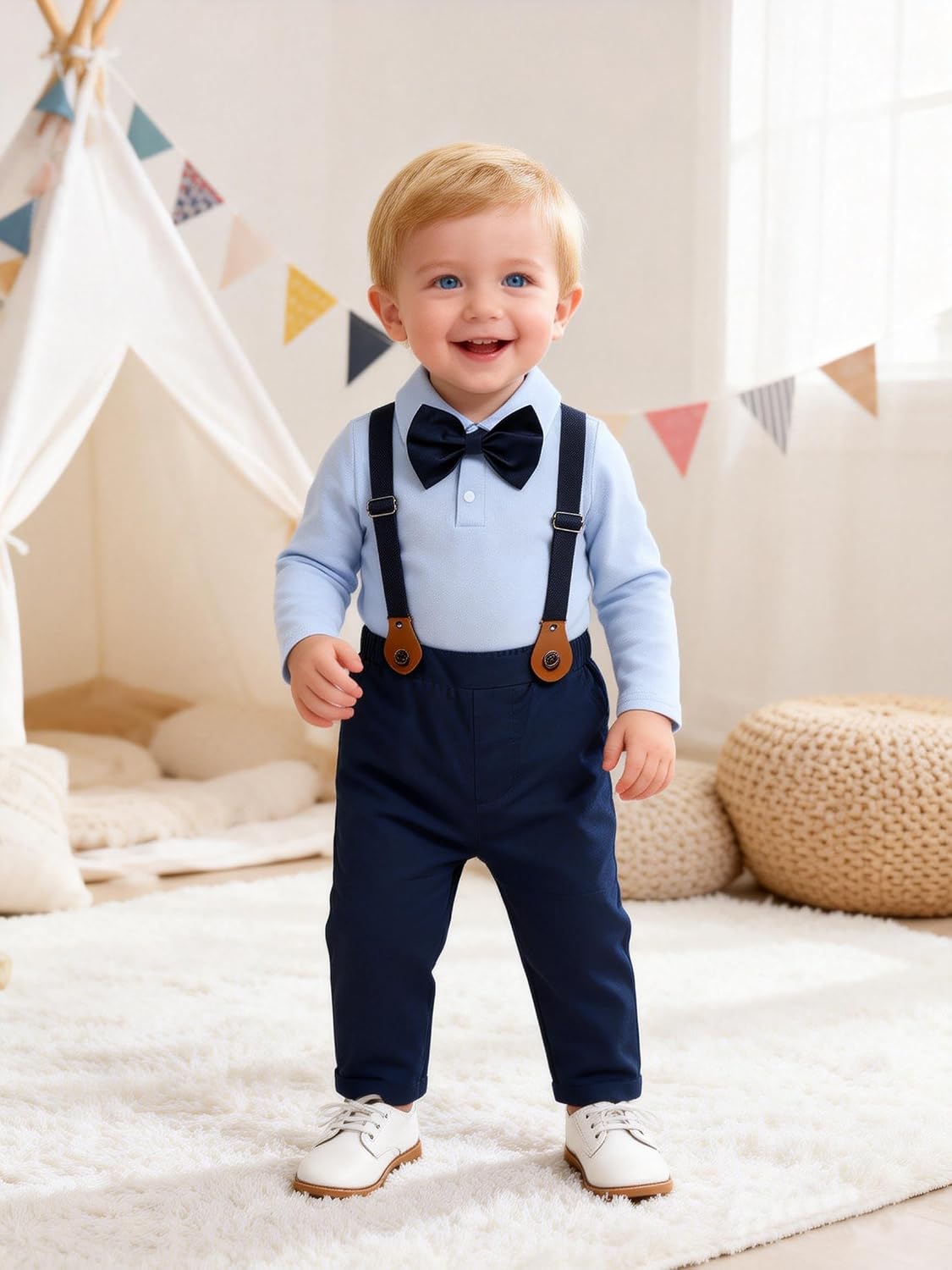 Baby Boy Clothes Suit Newborn Infant Gentleman Wedding Outfits Formal Dress Shirt+Bowtie+Suspender Pants 0-18M