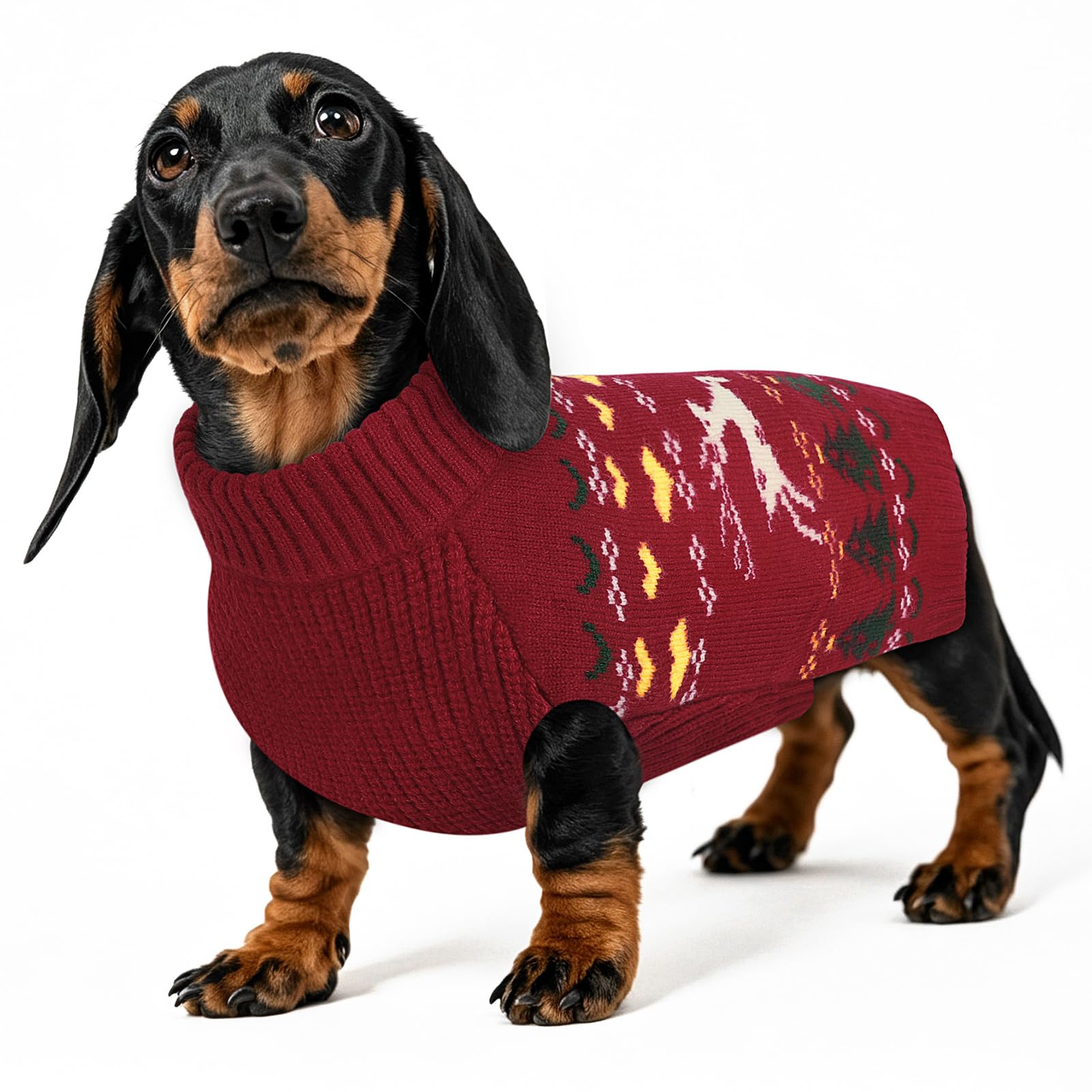 PUZAUKAL Maglione Natale Cane, Maglioncino Cane Taglia Piccola Media Grande | Vestito Natale Cane in Jacquard, Maglione Cani Senza Maniche Per Chihuahua, Bulldog Francese E Bassotto, Rosso M