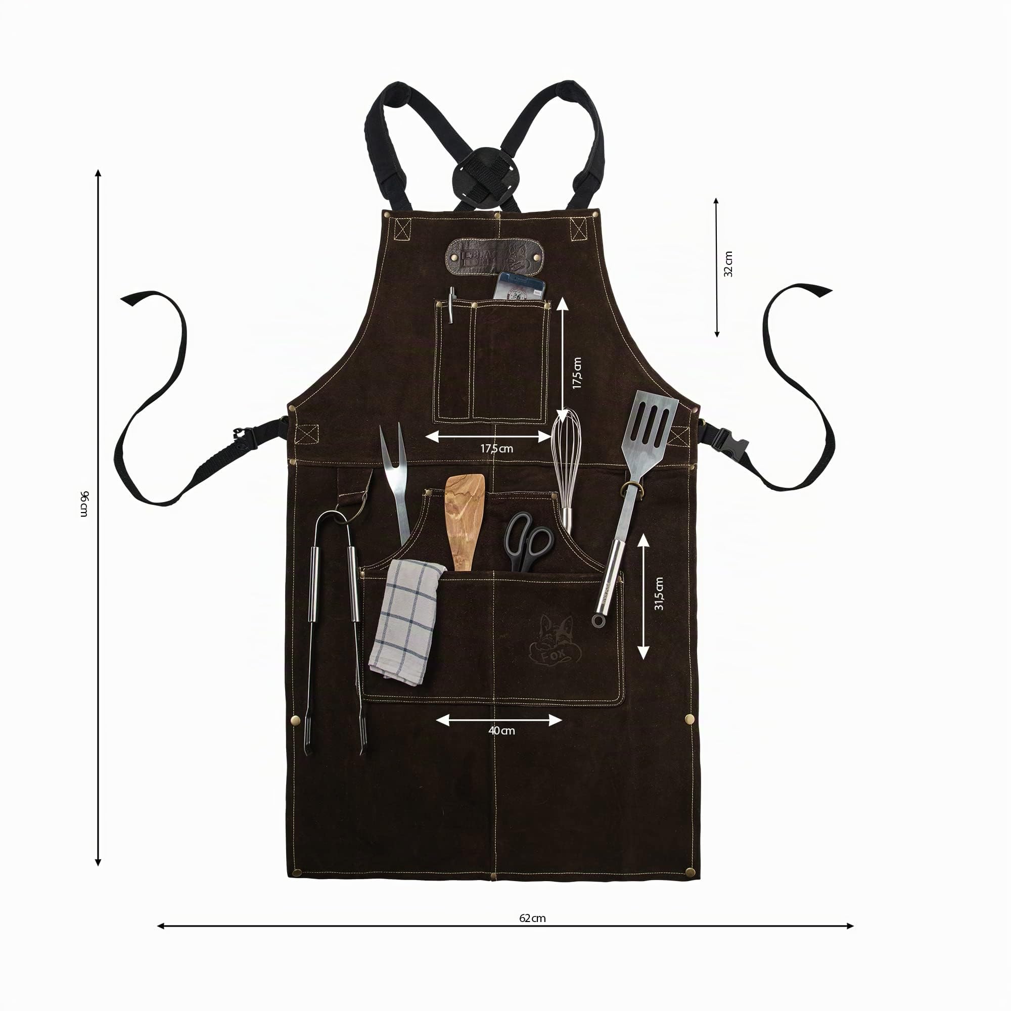ROUGH Arbeitsschürze Lederschürze aus Büffel Wild Leder Schürze, Rauleder, Grillschürze, Gastronomie, Barista, Kochschürze | 61x94 cm | Variabel von M - XXL in 3 Farben
