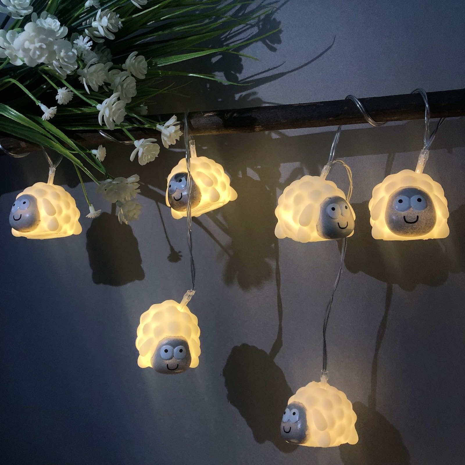 Riaxuebiy Cute Sheep String Lights Hanging Baa Baa Sheep Night Mood Lights Warm White Battery Operated Children Bedroom Farmhouse Decor Chain of Lights (3m/20led)