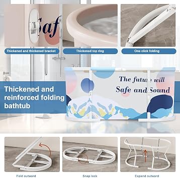 Foldable Bathtub, Large Portable Freestanding Soaking Tub with Plastic Frame, Home Spa Bath for Adults, Kids, and Small Spaces, 45