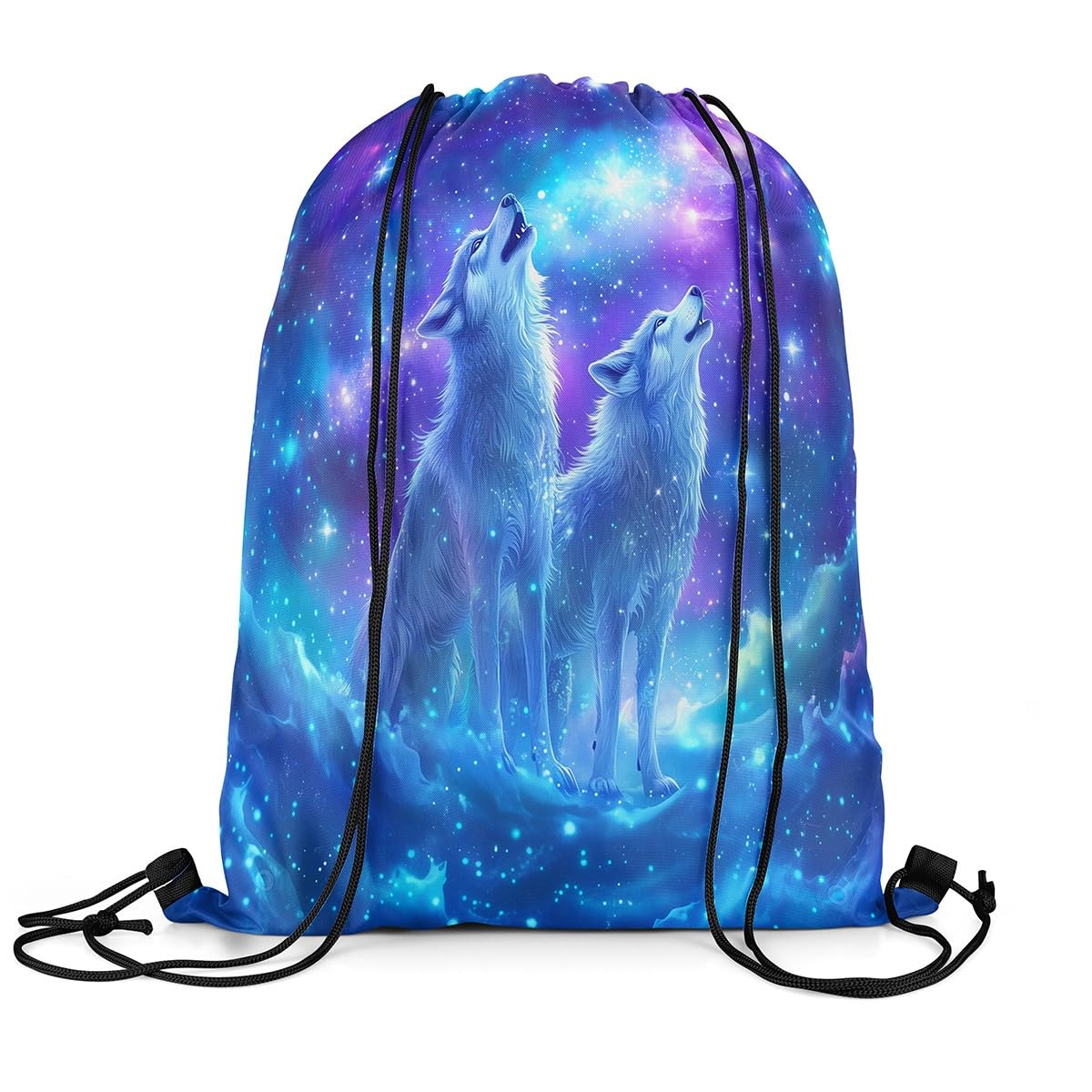 Loussiesd Wolf Gymsack Sack Kinder Wölfe heulen Rucksack mit Kordelzug Yoga Gym Schwimmstrand Einkaufssack Tierwölfe Sportbeutel Sporttasche Wasserdicht Blau Lila Sportsack Gym Sack