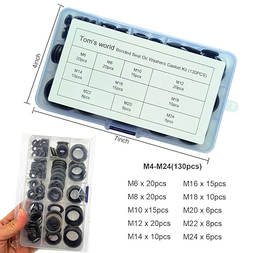 Miniatura 5 de 130 piezas de kit de surtido de juntas de sellado con arandelas de aceite autocentradas unidas para fontanería, automotriz, mecánica, eléctrica,