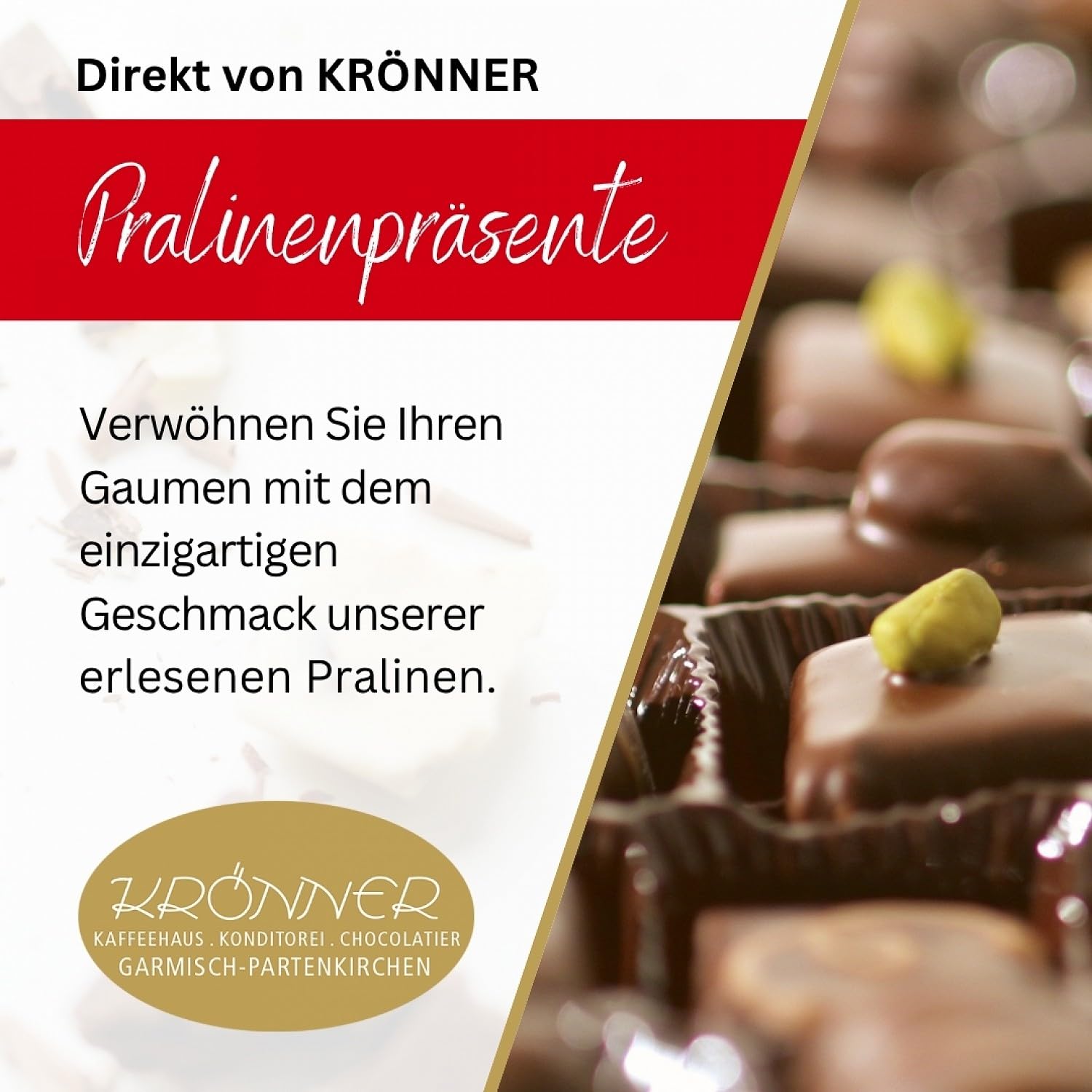 Krönner Erlesene Pralinenpräsente 49 Stück – Von Meisterhand gefertigte Pralinen – Edles Pralinen Geschenk – Feinste Mischung – In edler Stegpackung mit Klarsichtdecke