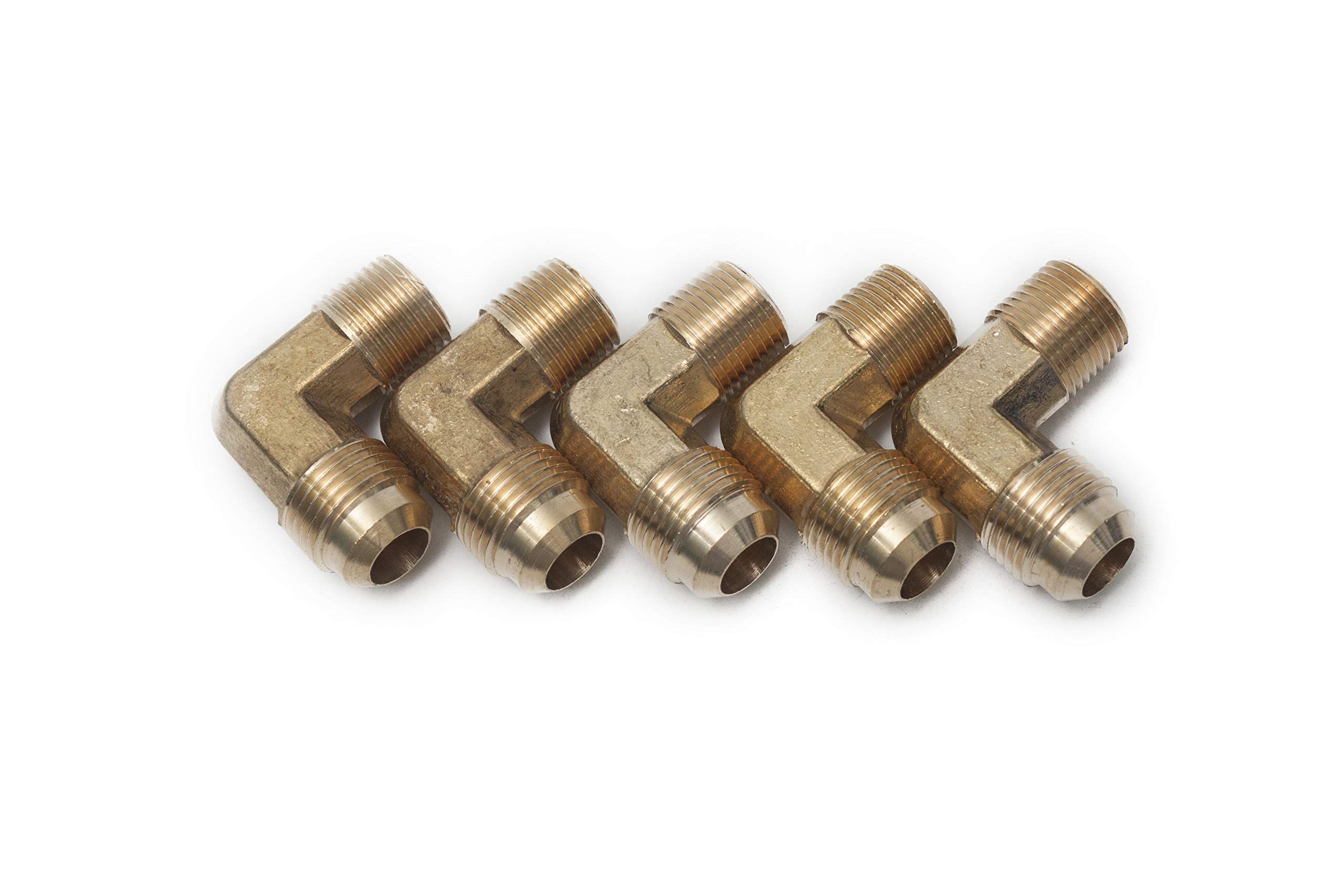 LTWFITTING Brass Flare 1/2-Inch OD x 3/8-Inch Male NPT 90 Degree Elbow Tube Fitting (Pack of 5)