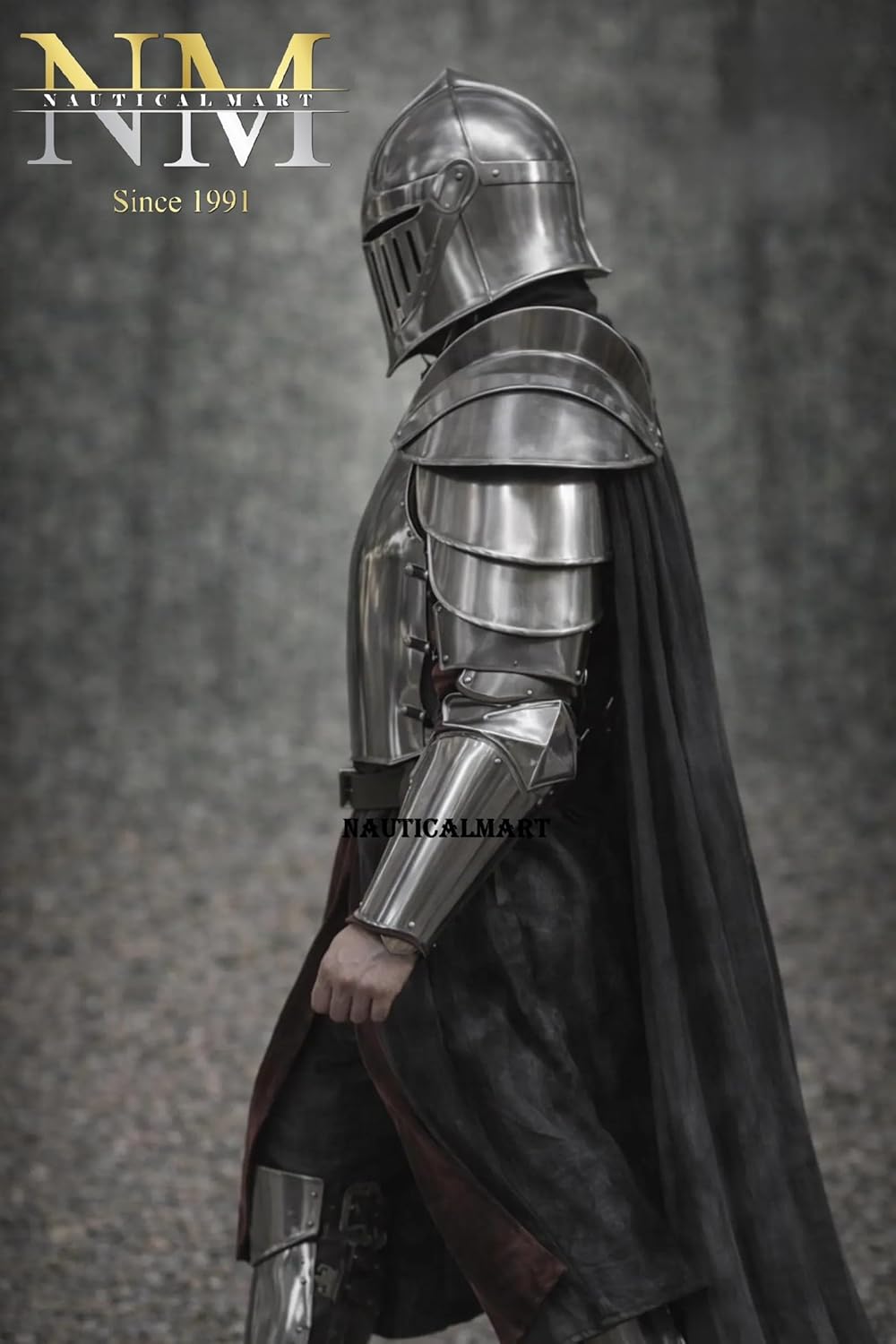 NauticalMart Medieval Knight Full Suit Of Armor- Knight Steel Armor with Helmet & Pauldrons Fully Wearable Armor Costume Best For LARP,SCA,Role-Playing| Display Suit Of Armor | Medieval Armor