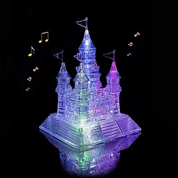 Coolplay 20 Songs Musical 3D Crystal Castle Puzzle for Adults Brain Teaser Light-Up Base Included, 105pcs