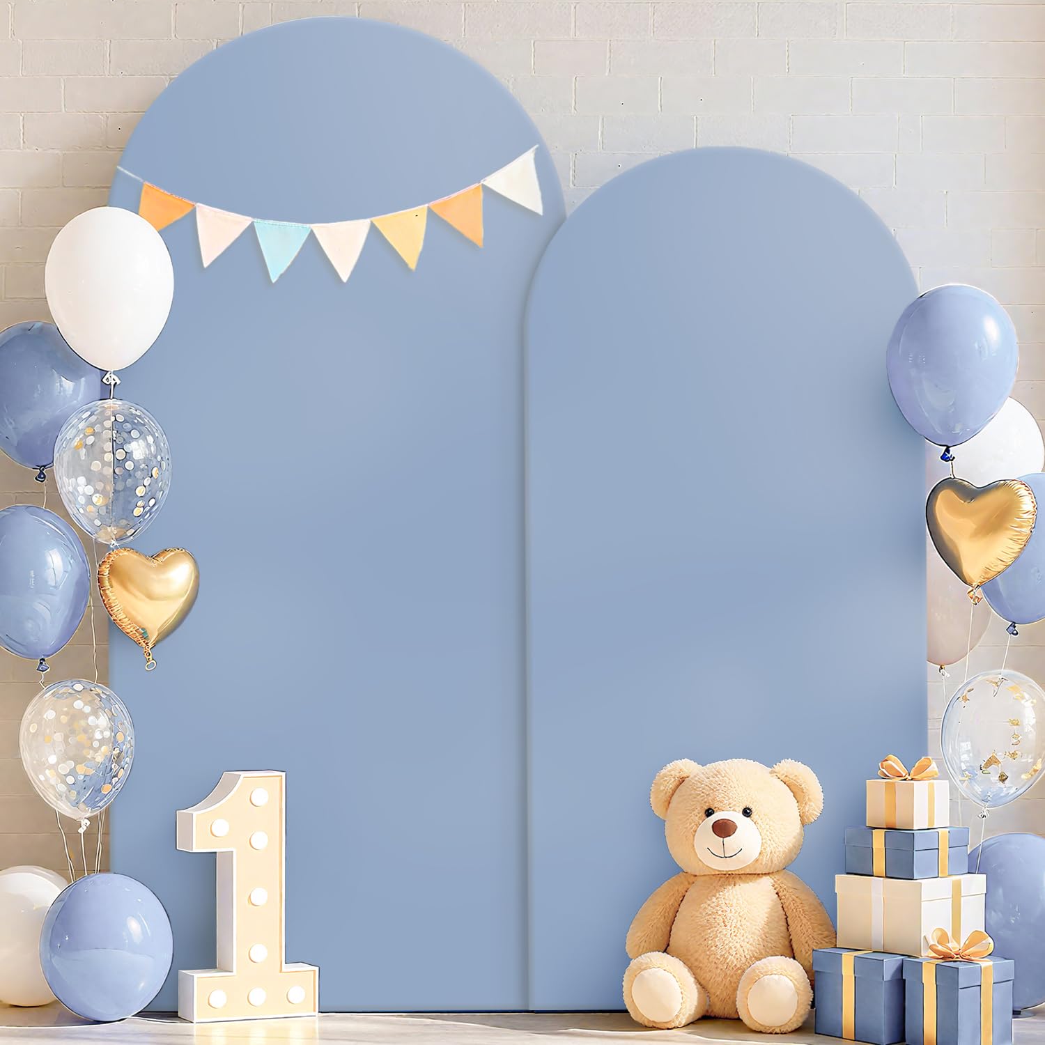 FUHSY Dusty Blue Backdrop Arch Cover (7.2FT, 6FT) Set of 2 Spandex Arch Backdrop Cover Wedding Chiara Arch Covers Stretchy Backdrops for Birthday