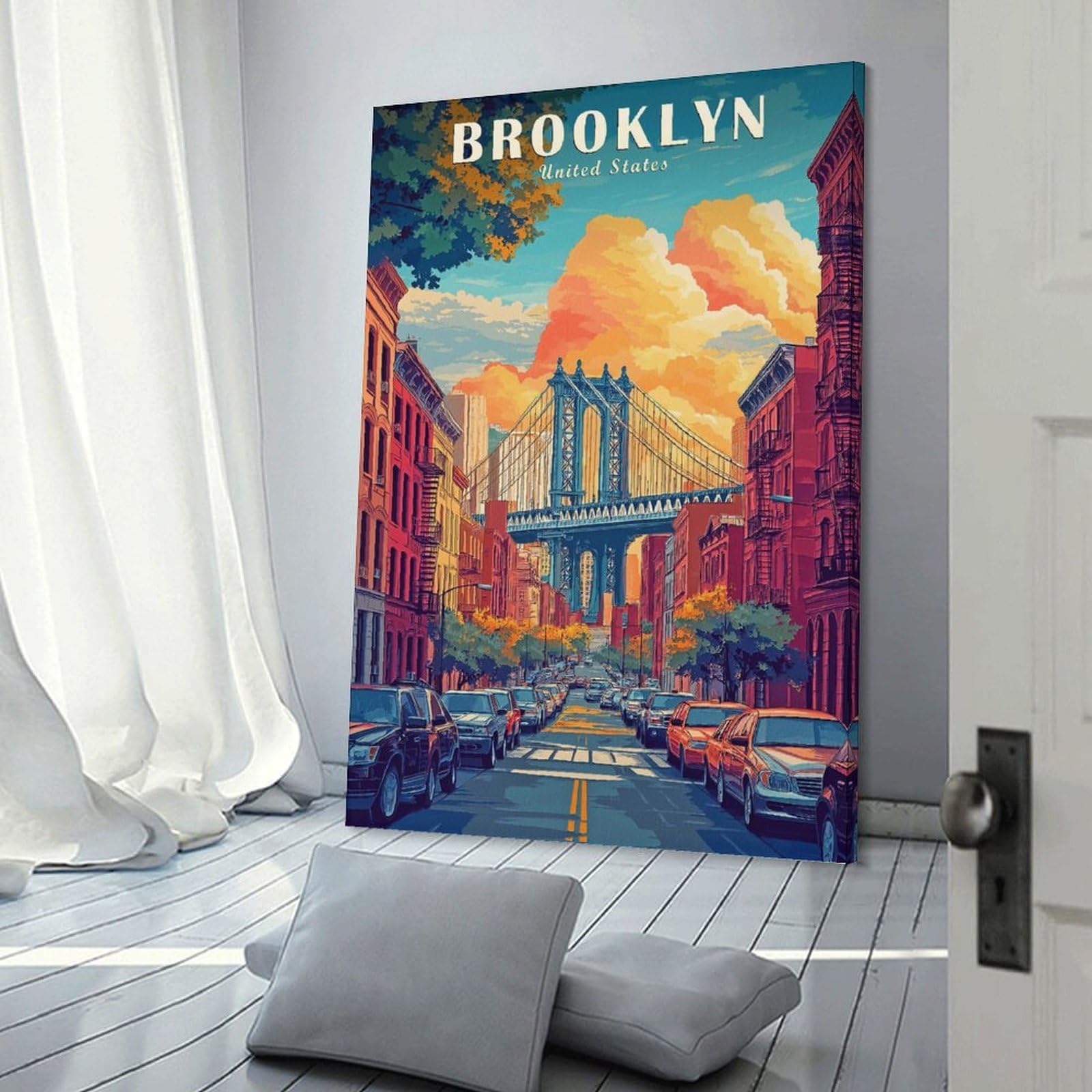 Junmoney Brooklyn Travel Decorative Wall Artwork, 24x36inch(60x90cm), for Corridors, Hallways Or Apartment Entries, Home Artwork for First Impressions