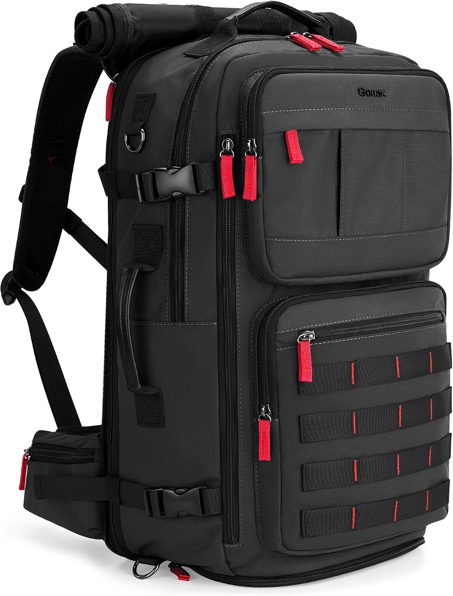 Gonex Travel Backpack, 40L Expandable Carry On, 3-in-1 Convertible | Nylon Fabric, Fits 16 inch Laptop, Expands 40L-45L, 9 Zipper Pockets, Work & Weekend Travel, Black