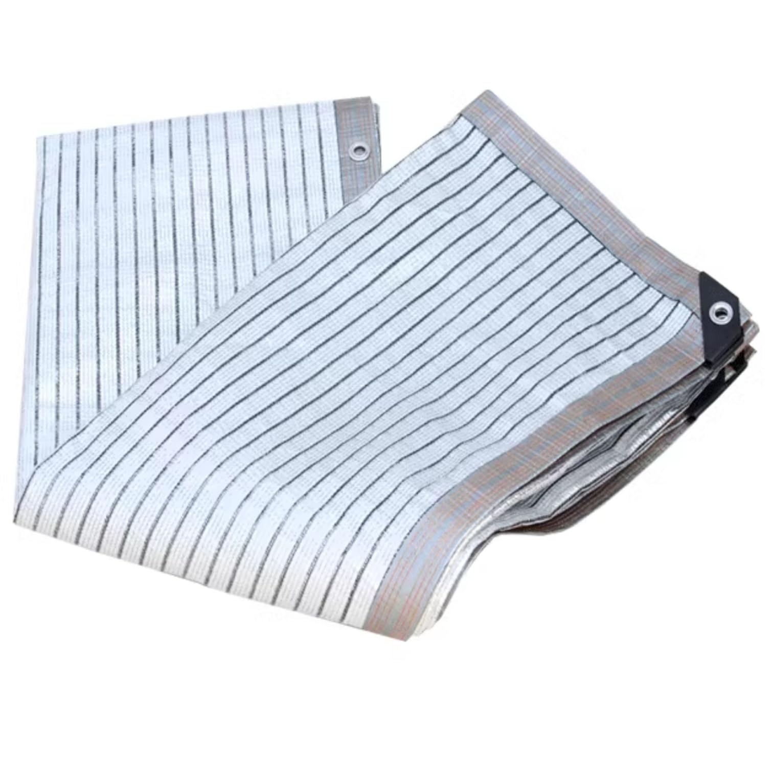 75% tkanina e- folia aluminiowa Sune Silver ochrona przed promieniowaniem UV na zewnątrz patio szklarni oddychająca izolacja cieplna z przelotkami (500 cm x 650 cm)