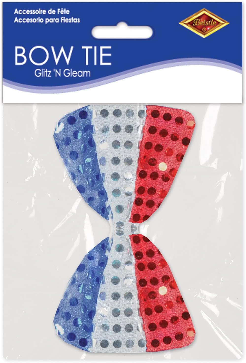 Beistle Beaded Patriotic Ties, Red, White & Blue Costume Accessories, Fourth of July, Party Supplies for Summer Holidays