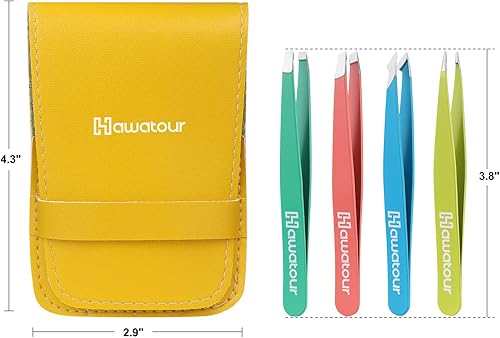Miniatura 4 de HAWATOUR Juego de pinzas, 4 pinzas para cejas para mujer, gran precisión para cabello encarnado, astillas, depilación facial, multicolor
