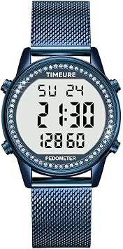 Women's Step Counter Pedometer Watch with Stainless Steel Bracelet, Stylish Design, No App, No Charging Needed for Step, Calorie, Distance, Alarm, Countdown Timer,TU-2401