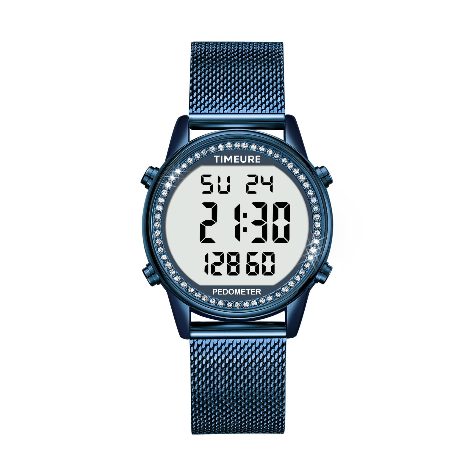 TIMEURE Women's Step Counter Watch with Stainless Steel Bracelet, Stylish Design, No App, No Charging Needed for Step, Calorie, Distance, Alarm, Countdown Timer，TU-2401